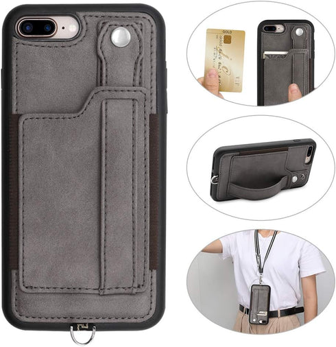 TOOVREN Upgraded iPhone 7 Plus Case, iPhone 8 Plus Wallet Case, Necklace Lanyard Case with Kickstand Card Holder, Ajust Detachable Anti-Lost Lanya...